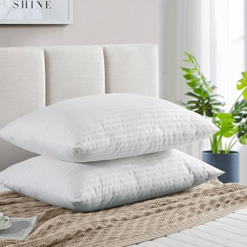 Hollowfibre Hotel Quality Pillow Bounce Back Bed Striped Pillow for Side Sleepers - Hypoallergenic Ultrabounce Filling - Standard Size 75 x 50 cm (Pack 1)