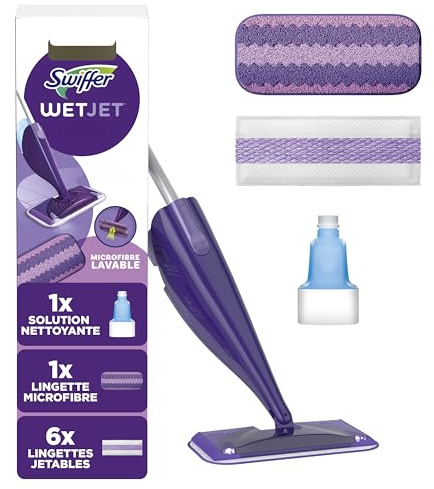 Flash Power Spray Mop Floor Cleaner Starter Kit (1 Washable + 6 Disposable Pads), All-In-One System For Your Floors