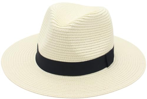 Joygoodta Panama-hatt brett brätte halmhatt, Panama Roll up en storlek Fedora strand solhattar för kvinnor män, beige, justerbar 56–61 cm