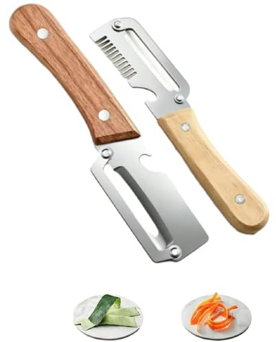 Elite Gourmet kniv- och bestecksset, 2-pack multifunktionell grönsaksskalare för köket, 3-i-1 multifunktions grönsaksskalare för daglig användning hemma och vid camping