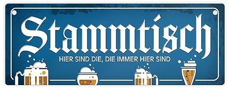 Stammtisch Metallschild mit Straßenschild-Optik und Bier Motiv Schild Stammgast