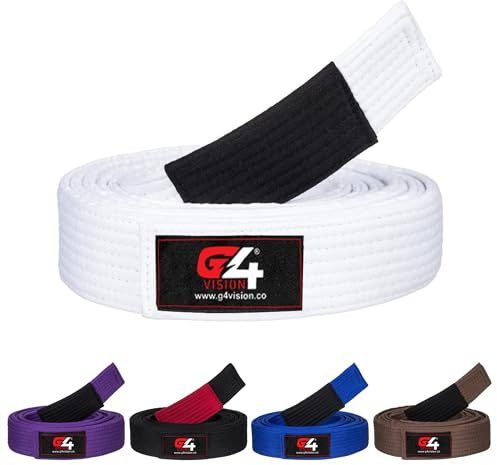 G4 Jiu Jitsu BJJ Belts Brazilian Adult A1 A2 A3 A4 Black Brown Purple Blue White (White, A1)