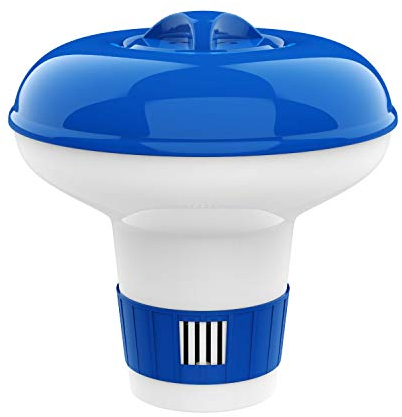 Housolution 5-Zoll Schwimmender Chlorspender,Pool Chemikalienschwimmer,Einstellbar Release Chlortablet Floater Dosierschwimmer Chlordosierer für Außenpools SPA Heißes Wasserbadewanne, Blau & Weiß