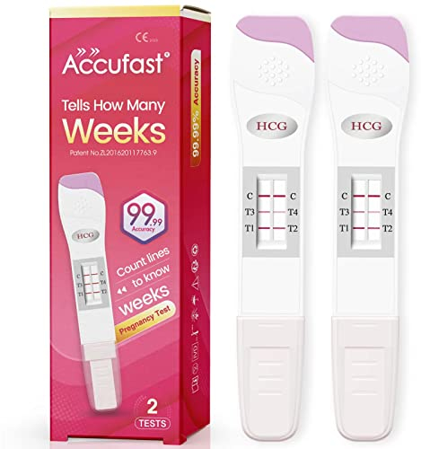 Accufast 2X Pregnancy Test with Week Indicator - Tell You How Many Weeks Pregnant, 25 MIU/ml Pregnancy Test for Early Detection, hCG Level Test for 1-4 Weeks Pregnant