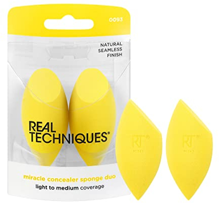 Real Techniques Miracle Concealer Sponge - Elongated Shape for Precise Application, Yellow Latex-Free Foam, 2 Count