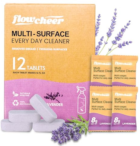 Flowcheer Multi Surface Cleaner Refills -All Purpose Cleaning Tablets-Makes 204 fl oz(12 x 17 Fl oz) Bottles of Spray Cleaner for Household&Kitchen Cleaning-Lavender Scent(Not Included Bottles)