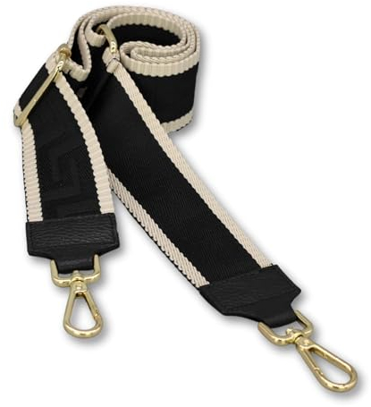 BRISE Taschengurt für Damen & Herren, 5cm Breiter Schultergurt, Verstellbarer 80-130 cm Taschenriemen aus Polyesterstoff und Leder, Stylischer Riemen mit 360 Drehbarer Kopf (Antic - Schwarz)