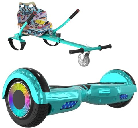 ELEKGO hoverboards para niños, hoverboard autoequilibrado de dos ruedas de 6,5 pulgadas con go-kart, con luces LED, altavoz Bluetooth, regalo para niños y adolescentes (Green+green KT)