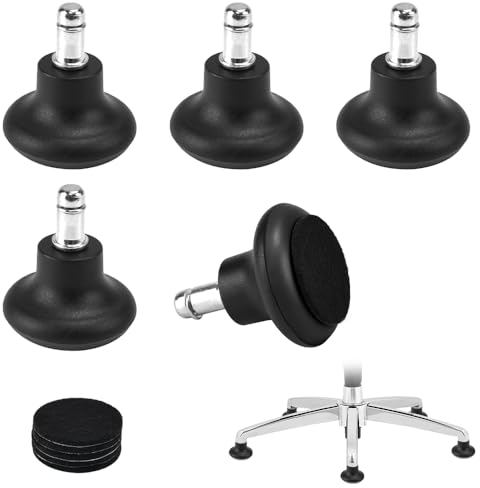 AFASOES 5 Pz Piedini Fissi per Sedie Girevoli Piedini per Sedie da Ufficio Piedini Ricambio Sedia Ufficio Ruote con Feltrini Autoadesivi per Mobili di Casa e Ufficio(Nero)
