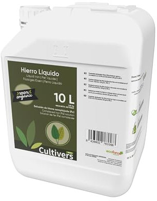 CULTIVERS Hierro Liquido para Plantas. Abono Hierro Corrector de Carencias. Reverdeciente de Hojas. Previene y Cura del amarillamiento de las Hojas en Plantas, hortalizas y árboles. (10 L)