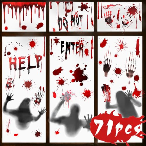 OWill Decoraciones de Halloween de Huella de Mano Sangrienta,Halloween Sangrienta Ventana Etiquetaarteles Siluetas,Miedo Decoración Exterior Puerta Pared,Con etiquetas engomadas del para Ventana