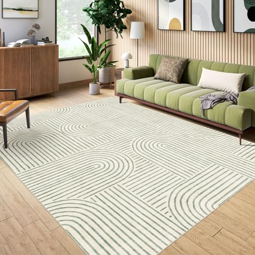 LUXRUG 6x9 Area Rug - Large Modern Abstract Washable Non-Slip Sage Green Living Room Rug Rainbow Low-Pile Soft Floor Carpet for Bedroom Dining Room Office Nursery Home Decor
