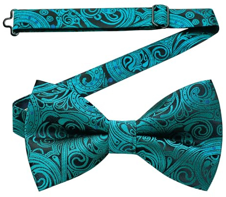 HISDERN Paisley fluga set för män bröllopstillbehör, påfågelsblå, one size