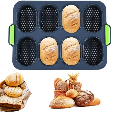 Fhioevt Baguette Stampi in Silicone Teglia per Baguette Mini Baguette Teglia da Forno Teglia Forata Antiaderenti Stampo Silicone per Pane 8 Griglie Teglia per Pane in Silicone Teglia per Pasticceria