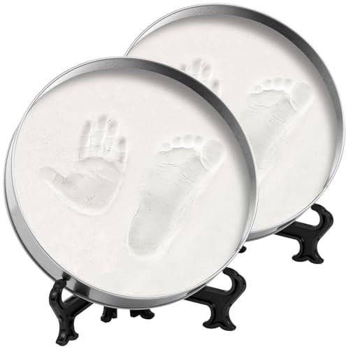 Your Design 3D-Erinnerungen: 2er-Set Gipsabdruck-Sets mit dekorativer Metallbox & Ständer, Ø 16,5cm (Handabdruckset mit Metallbox, Babyabdruck)
