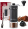 Molinillo de Café Manual Grosor Ajustable, Molinillo Cafe Manual con Conmango Plegable y Inoxidable Mecanismo Cónico, Coffee Grinder Portátil con Tarros de Cristal para Espresso y Prensa Francesa