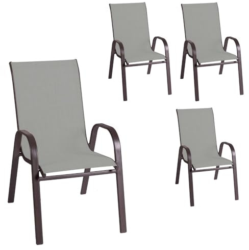 LOLAhome Pack de 4 sillas de jardín Nerea de Acero y Textileno Gris | De 55x70x90 cm | Resistentes: Acero anticorrosión, Textileno Doble | Transpirables, Apliables | para Exterior | Classic