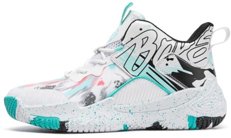 Basketball Shoes Men high top Trainers Men Sneakers for Women Comfortable Breathable Fashion Running Fashion Training Shoes Non-Slip Walking Upper (White-Black-Green,8)