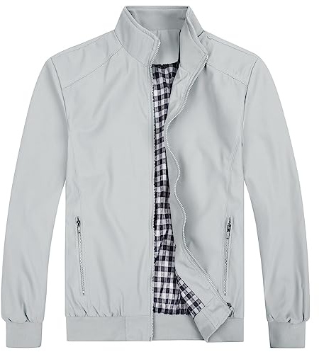 Allthemen Chaqueta de hombre con cuello alto chaqueta de entretiempo chaqueta deportiva de ocio de otoño chaqueta bomber Gris 5XL