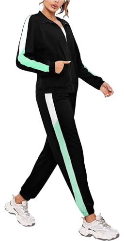Nieery Tuta Completa Donna Sportiva Leggero Maniche lunghe Cerniera Colore Contrasto Autunno Invernale Tute Ginnastica Verde 3XL