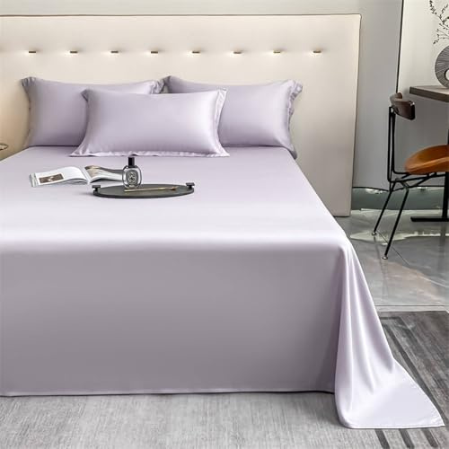 Lirzxin Ropa de cama sin goma 245 x 265 cm, sábana bajera doble de fibra de lyocell monocolor, sábana bajera ajustable y 2 fundas de almohada, verano transpirable y suave, lila claro