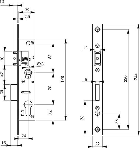 Boitier de Serrure Encastrable, Cylindre pour Porte Métallique, Axe 24 mm, Entraxe 92 mm, Bouts Carrés, Acier, Demi-Tour Réversible, Installation Facile, Sécurité Optimale, THIRARD