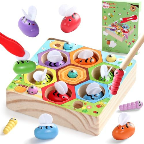 Akokie Juguetes Niños 2 Años Juguetes Montessori 2-En-1 Juego de Pesca Magnético de Madera Regalo Niña Niño 2 3 4 Años Juegos Educativos Motricidad Fina y Reconocimiento Colores Juegos 2 Años