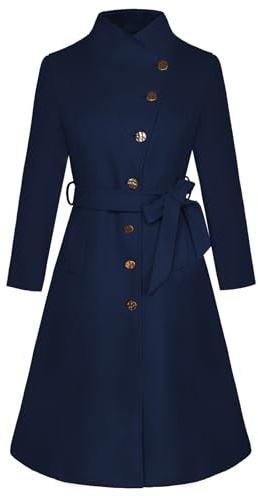 GRACE KARIN Trench pour femme - Vestes classiques et élégantes - Avec ceinture réglable - Bleu foncé - Taille M