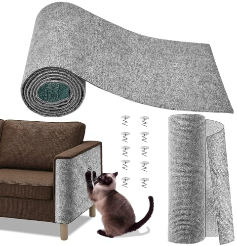 Cat Scratch Couch Furniture Protector,Trimmable Self-Adhesive Cats Claws Scratch Pads, Sisal DIY Climbing Couch Protector for Scratch Post Cat Tree Replacement Indoor(Light Gray, 78.7x15.8)