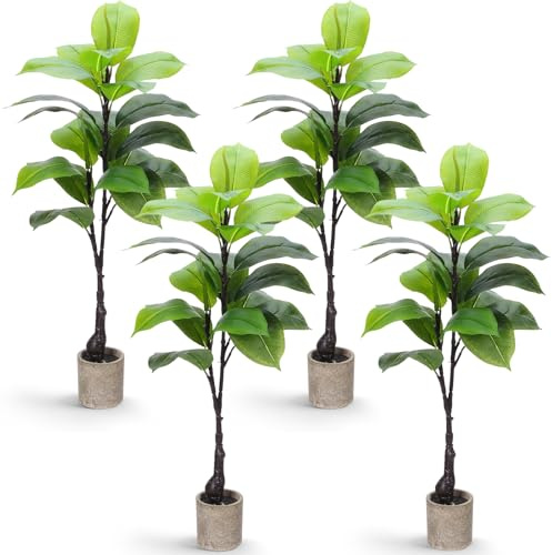 Daifunli 4 Pack 27.5 Inch Artificial Tree Branches Faux Greenery Plants with Stem Fake Trees Plant for Shop Home Office Decor Indoor Outdoor(Rubber Tree)