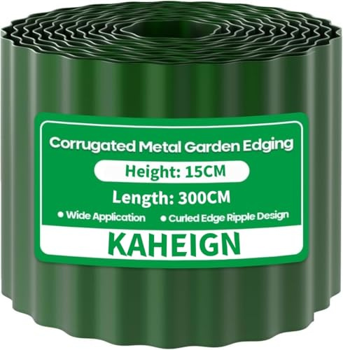 KAHEIGN Borde Metálico para Jardín, 15CM x 300CM Borde Ondulado para Paisajismo Valla de Acero para Césped para Bordes de Jardín, Macizos de Flores, Caminos y Proyectos de Jardinería (Verde)