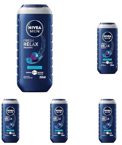 NIVEA MEN Doccia Shampoo Fresh Relax 250 ml, Docciaschiuma uomo 3 in 1 per viso, corpo e capelli, Bagnoschiuma uomo con Olio di Lavanda e Legno di Cedro, Profumo rilassante, Tutti i tipi di pelle