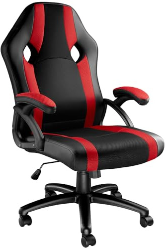 tectake® Sedia da Ufficio Ergonomica, Poltrona Gaming con Altezza Regolabile, Struttura Robusta, Rotazione a 360 Gradi, Meccanismo Basculante, 5 Rotelle Doppie - Nero/Rosso