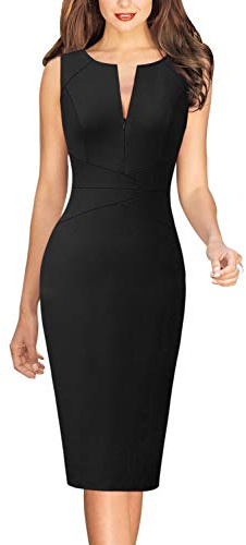 VFSHOW Womens Front Zipper Work Business Office Bodycon Dress Elegant Professional Career Church Party Pencil Sheath Dress (Black, Small) 3932 BLK S
