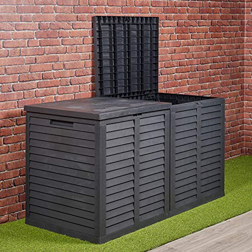 URBNLIVING Large Black 750L Plastic Garden Storage Box Outdoor Utility Chest Waterproof Unit Deck Cabinet