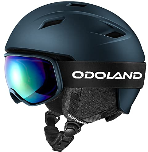 Odoland Snow Ski Helmet with Goggles Set - MultiColor Adjustable Sport Helmet with Protective Glasses - Snowboarding, Snowmobile Windproof Adult and Youth Skiing Gear for Men and Women