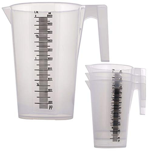 TCP Global 2 Liter (2000ml) Plastic Graduated Measuring and Mixing Pitcher (Pack of 4) - Holds Over 2 Quarts (64oz) - Pouring Cup, Measure & Mix Paint, Resin, Epoxy, Kitchen Cooking Baking Ingredients