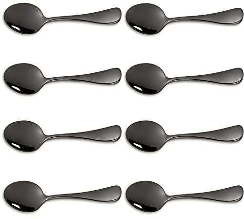QUCHER 18/8 Edelstahl-Espressolöffel, 8 stück 13.7cm Kuchenlöffel, kleiner Löffel, Dessert- und Teelöffel (Black)