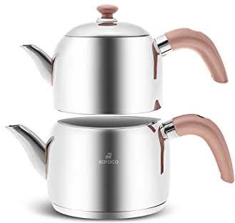 Karaca Edge Mini Induktion Base Teekanne Rose Set Teekanne: 1 Liter + Teekannendeckel Trinker: 1,5 L Volumen: 2,5 Liter Türkische Teekanne, Caydanlik, Demlik, Teekocher, Tea Pot