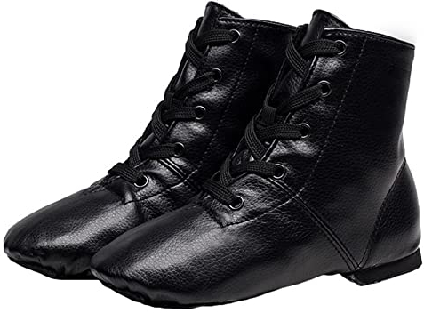 Tanzstiefel PU-Leder Jazzschuhe Geteilte Sohle Leichte Schnürung Weicher Boden Für Kinder Und Erwachsene Frauen,Schwarz,40 EU