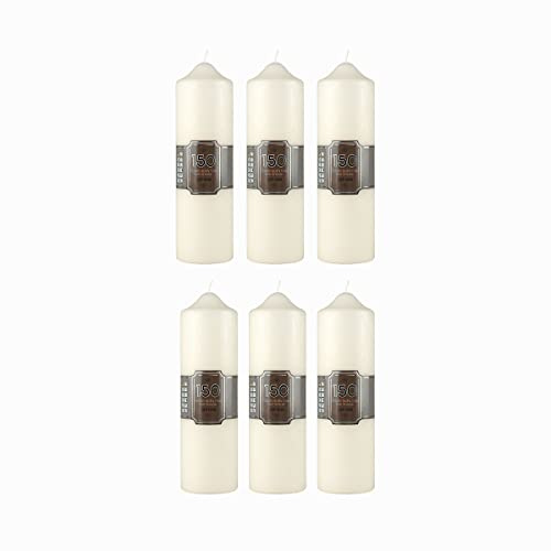 Pillar Candles Pack of 6 Long Burning Large Candle 7cm x 24cm with 150 Hours Burn Time - Dripless, Smokeless, Unscented Church Candles - Ideal for Weddings, Spa and Parties
