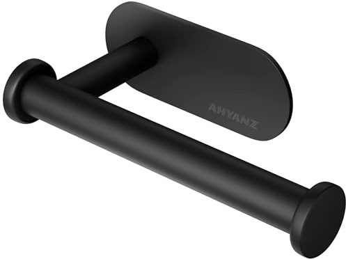 Ahyanz Black Toilet Roll Holder Wall Mounted - 3M self adhesive, Contemporary Design, SUS 304 Stainless Steel Tissue Paper Roll Holder Rustproof Waterproof for Bathroom & Kitchen - No Drilling