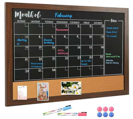 DOLLAR BOSS Magnetische Kreidetafel, Kalender und Korktafel, Kombi, 60 x 90 cm, Wandmontage, Kreidetafel für Wandtafel, Monatskreidetafel, Kalender, Planer, Tafel für Küche