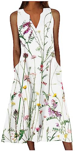 AMhomely Maxi Dress for Women Summer Women's Casual Loose Elegant Sexy Long Dress Sleeveless Split Beach Floral Dresses XL