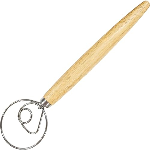 Dänischer Schneebesen, 13 Zoll Premium Edelstahl Brotmixer Schneebesen, Holzgriff Werkzeug für die Küche, Hochwertiger Rührstab für Brotteig, Gebäck oder Pizzateig