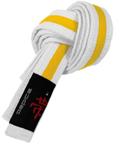 DEPICE Kampfsport Gürtel – Reine Baumwolle mit 7 Reihen kraftvoller Poly-Nähte, weiß-gelb, 260 cm