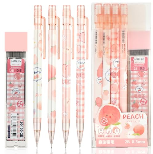 Mabor 4 Pcs Cute Mechanical Pencil Set Including 0.5mm Pastel Mechanical Pencils with 1 Tubes Refills Cute Stationary School Office Supplies for Writing Drawing Sketching