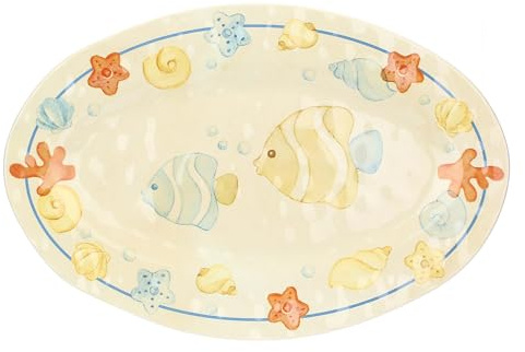 THUN, Vassoio Ovale in Melammina, Linea Mare da Amare, Casa e Cucina, Idea Regalo per la Cucina, 52 x 30 cm