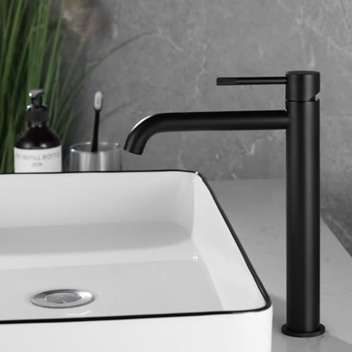 PHASAT Tall Bathroom Basin Mixer Taps High Rise Basin Tap Single Lever Black Mixer Faucet Countertop Basin Mixer Tap for Washroom, Tall tap PTMP22B