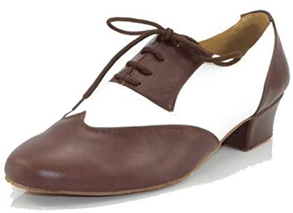 LITNERMIA Chaussures de Danse pour Homme à Lacets en Cuir Chacha Tango Jazz Rumba Salle de Bal Moderne Chaussures de Danse,AL2009 Marron Blanc Talon 4.5cm, 44 EU